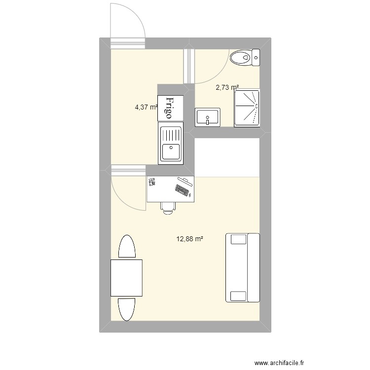 T1 20m2. Plan de 0 pièce et 0 m2