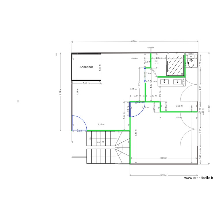 Planta1 Hab Gran Murs a construir. Plan de 1 pièce et 35 m2