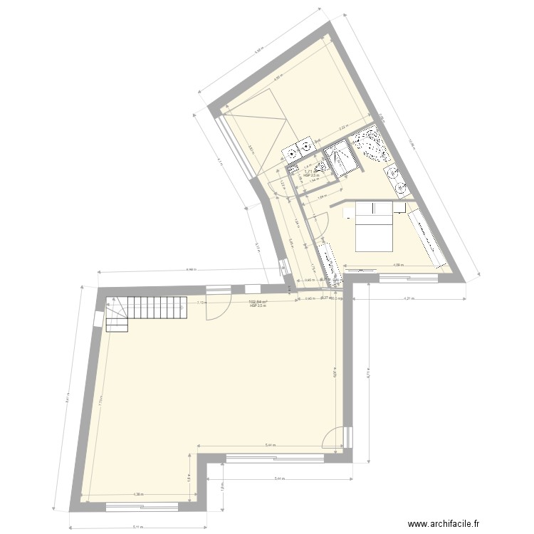 plan vide. Plan de 2 pièces et 105 m2