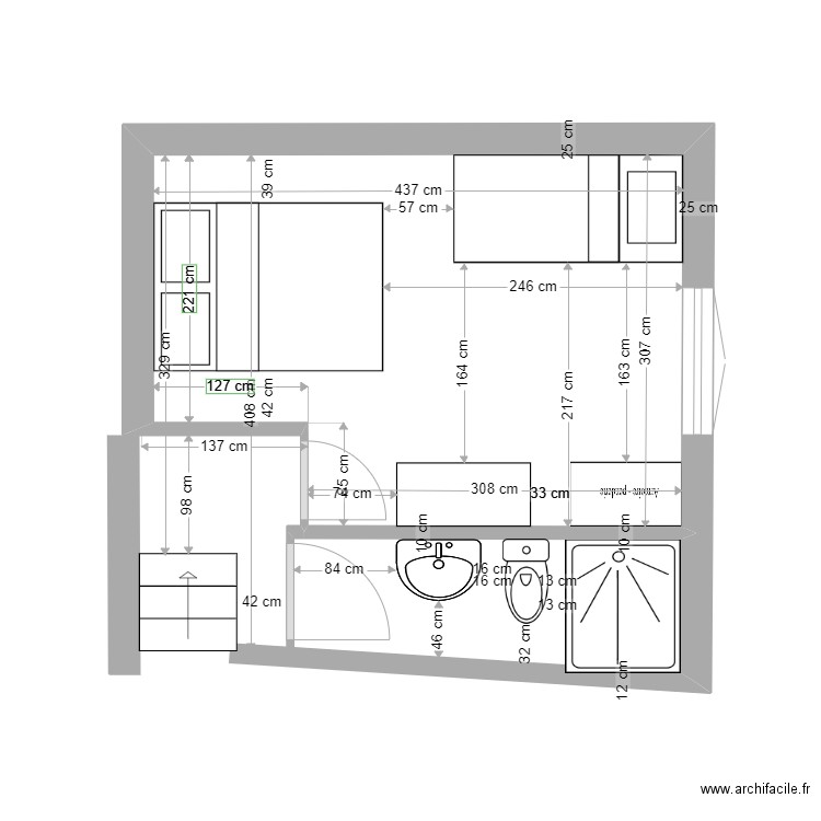 abbartello actuel. Plan de 1 pièce et 12 m2