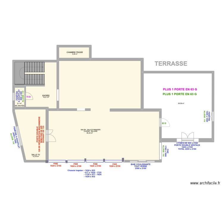 TERRASSE PORTES ET FENÊTRES. Plan de 6 pièces et 169 m2