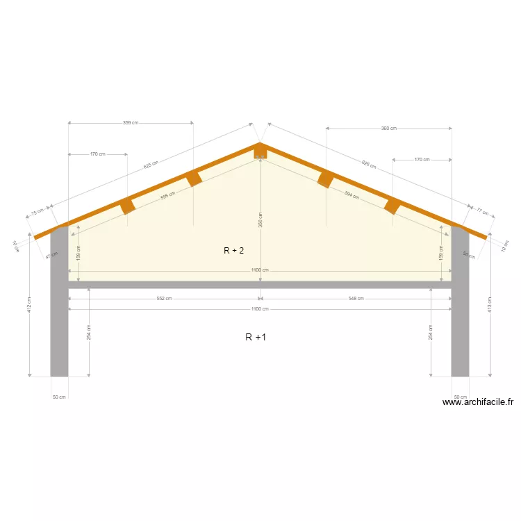 Coupe comble Roman&eacute;che. Plan de 