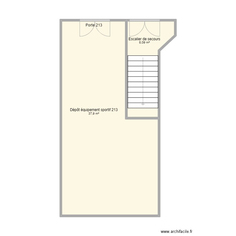 dépot équipement sportif 213 g gym. Plan de 2 pièces et 46 m2