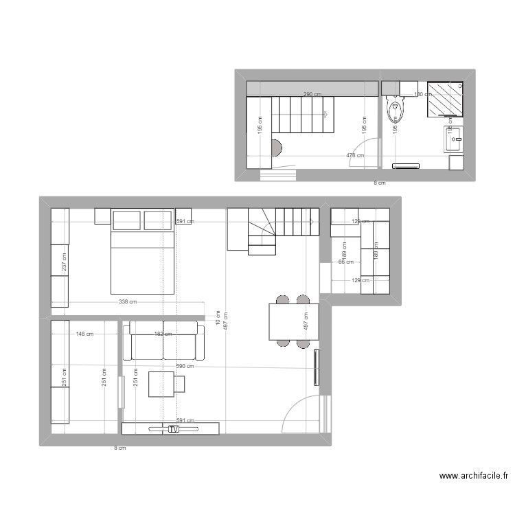 Dragui 1. Plan de 3 pièces et 40 m2