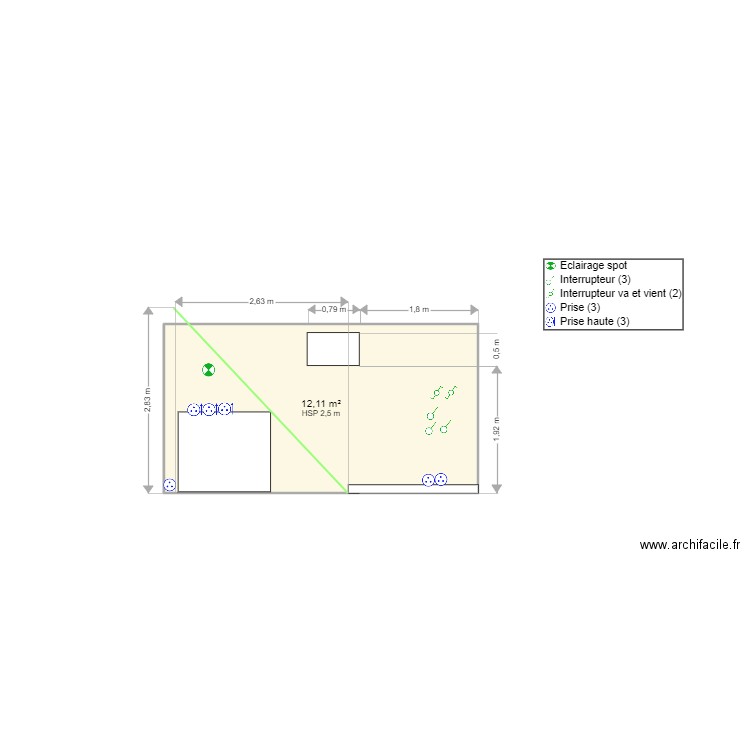 Face B. Plan de 1 pièce et 12 m2