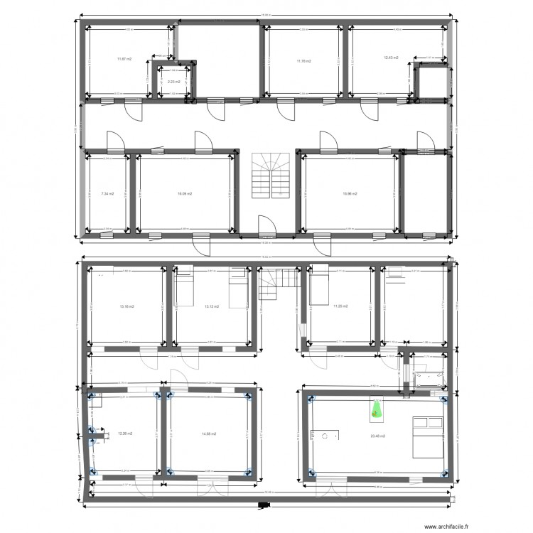 plan rez de chaussé. Plan de 13 pièces et 165 m2