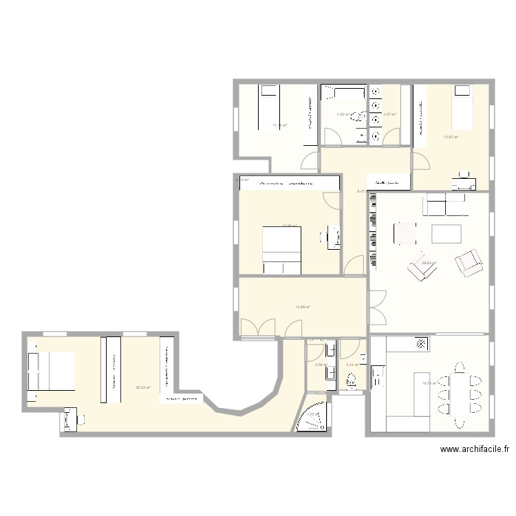 plan trudaine 3. Plan de 14 pièces et 159 m2