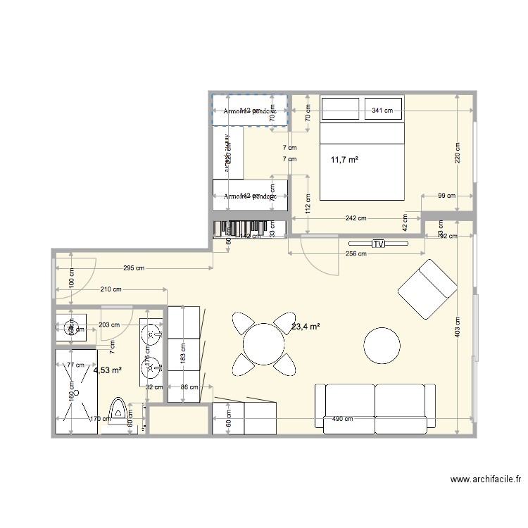 SEVRES . Plan de 4 pièces et 40 m2