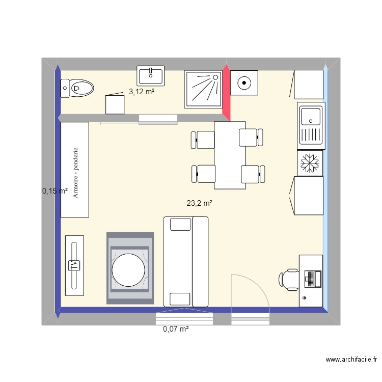 studio n 60. Plan de 4 pièces et 27 m2