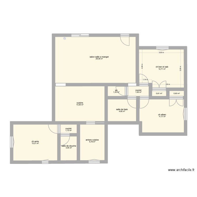 ben et sab. Plan de 13 pièces et 98 m2