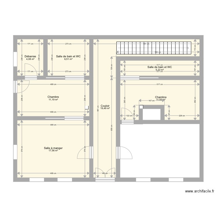 Surface rdc modifiée 2. Plan de 7 pièces et 76 m2