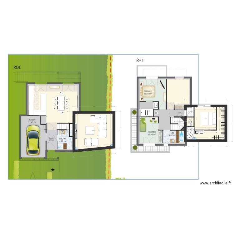 CRECY. Plan de 5 pièces et 38 m2