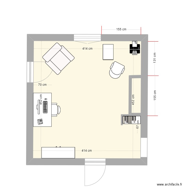 bureau maison 3. Plan de 1 pièce et 19 m2