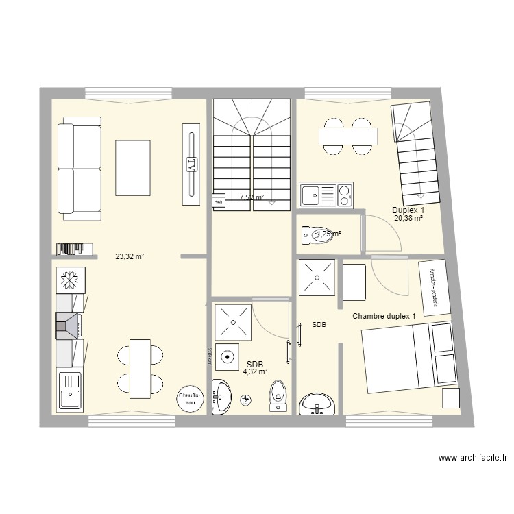 Duplex étage. Plan de 0 pièce et 0 m2