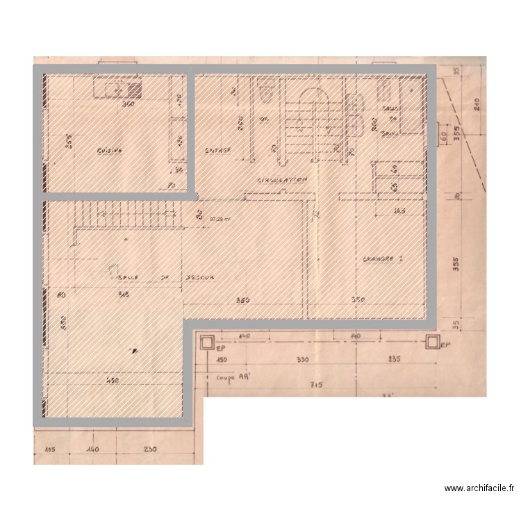 epan. Plan de 1 pièce et 97 m2