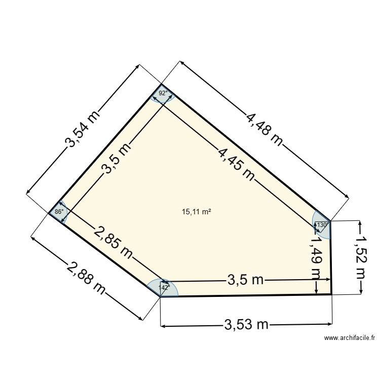 surface_plancher. Plan de 1 pièce et 15 m2