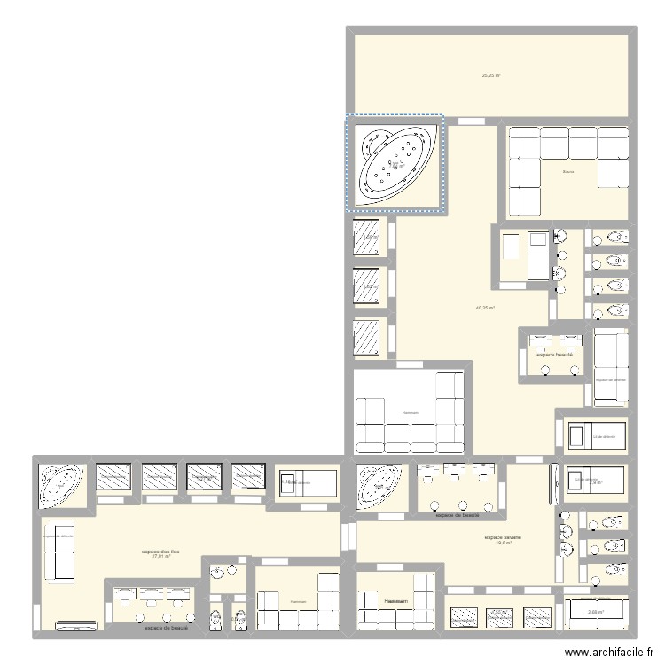 deuxième étage . Plan de 28 pièces et 195 m2
