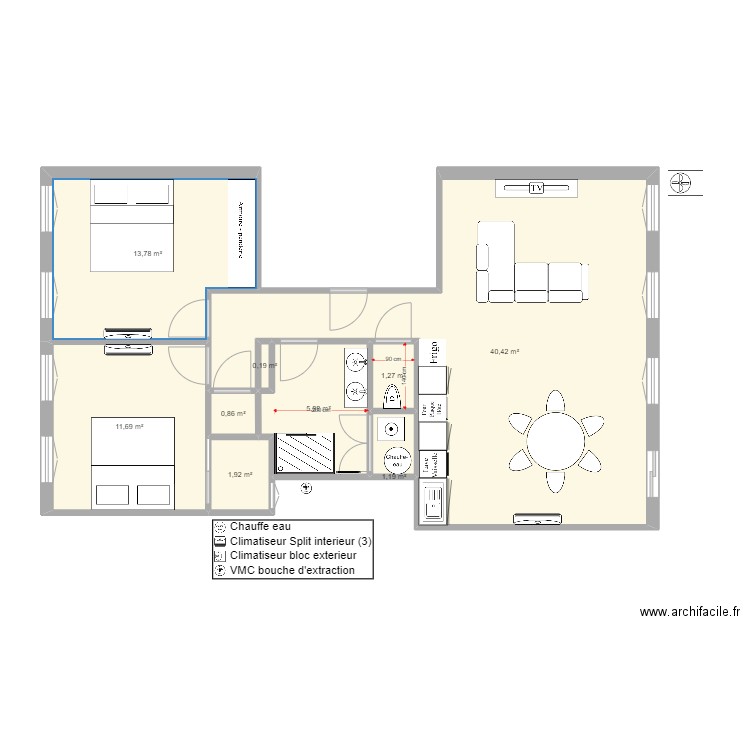 5 PIERRE DUPRE V1. Plan de 9 pièces et 77 m2