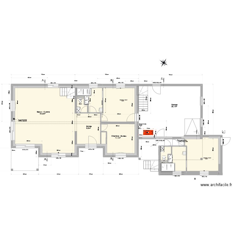 Rez de Chaussée - Aménagement SdB - V0. Plan de 9 pièces et 106 m2