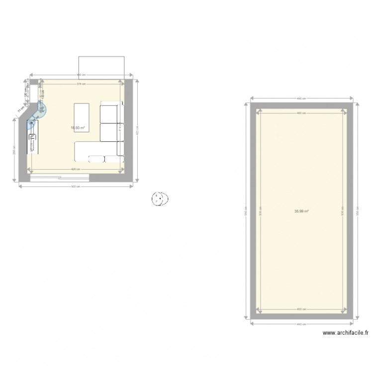 extension. Plan de 2 pièces et 53 m2