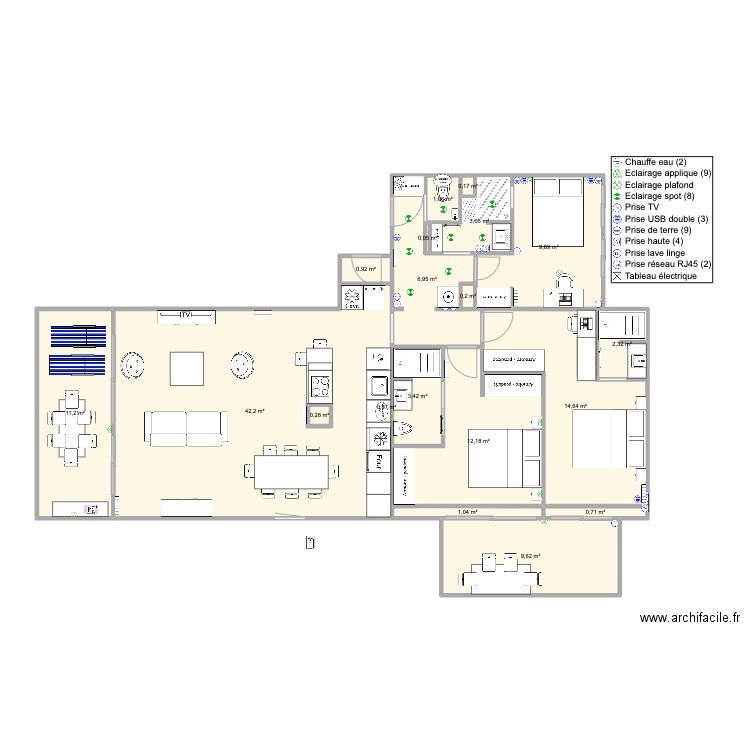 Santa Clara 2 face mer nousV1. Plan de 19 pièces et 120 m2