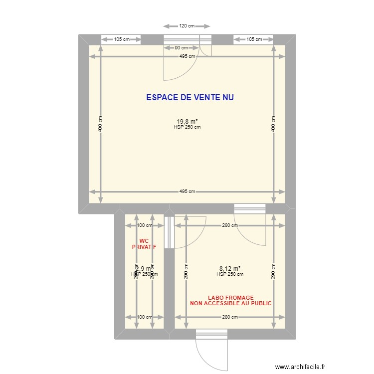 PLAN NU FROMAGERIE. Plan de 3 pièces et 31 m2