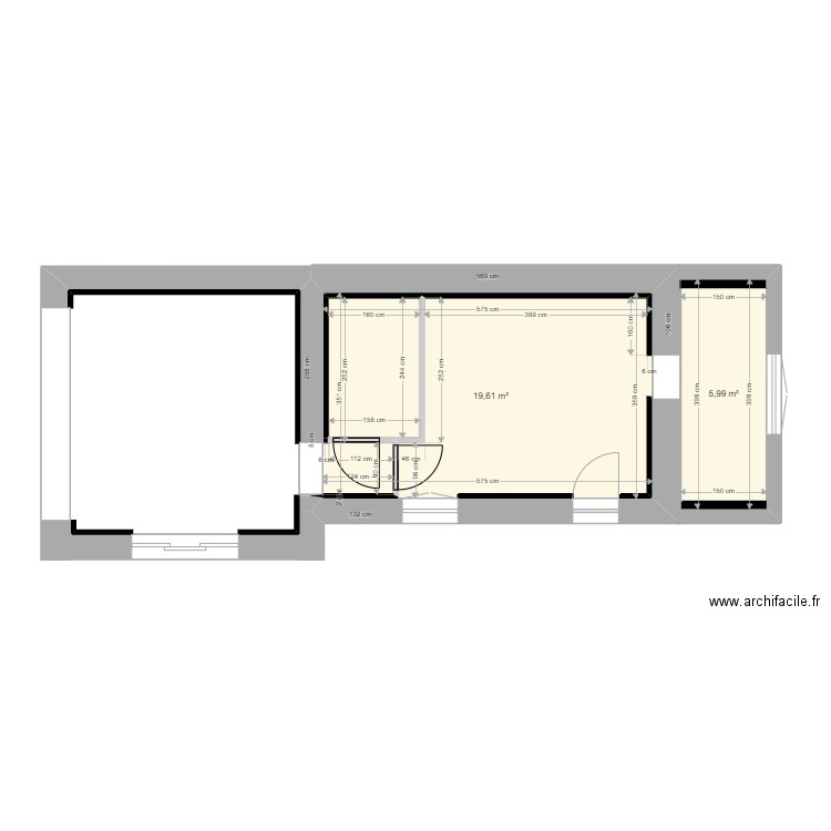 BASTIDON AF V2 CHAMBRE 1 RDC EXISTANT. Plan de 2 pièces et 26 m2