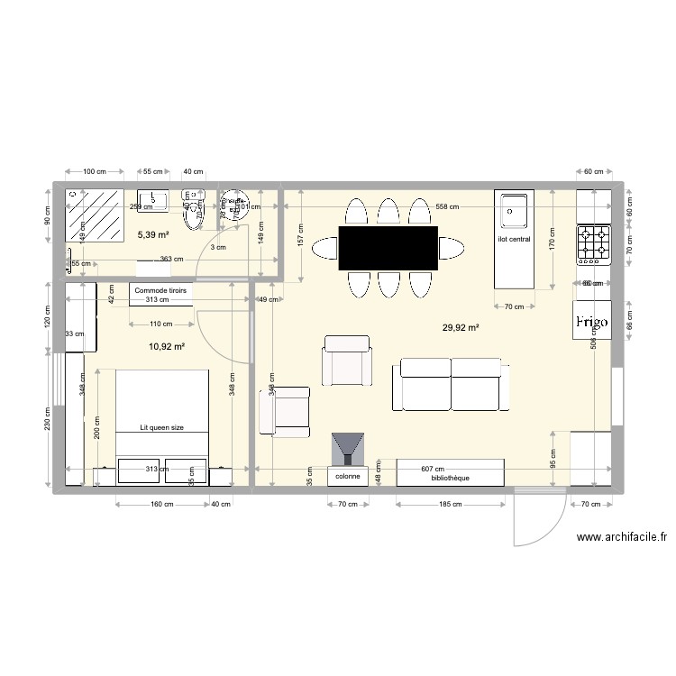 appart guillaume. Plan de 3 pièces et 46 m2