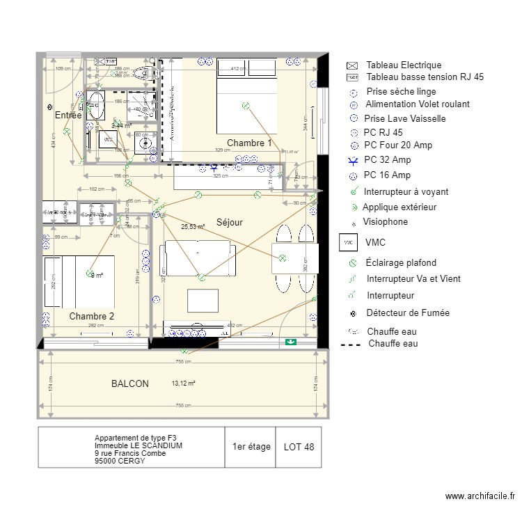 Le SCANDIUM 1er étage Lot 48. Plan de 6 pièces et 64 m2