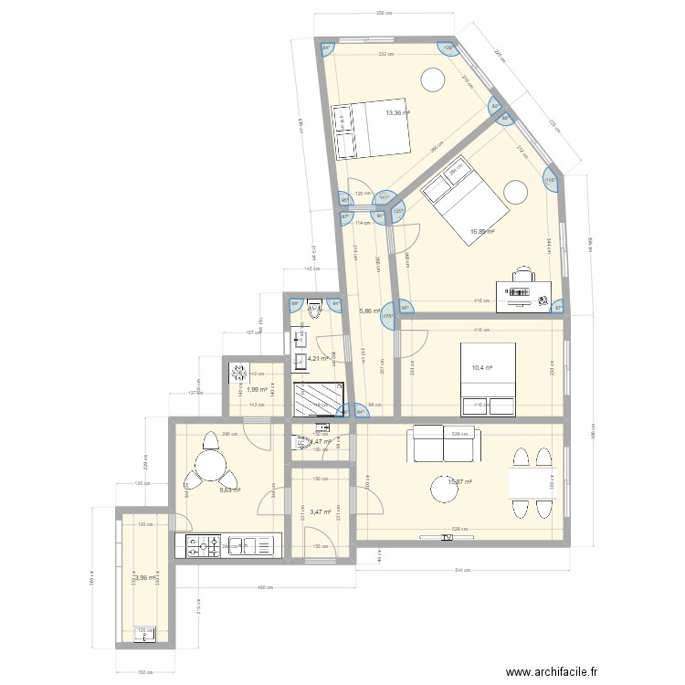 Rover Motta. Plan de 11 pièces et 87 m2