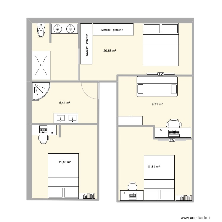 Nouveau le barp 2. Plan de 5 pièces et 60 m2