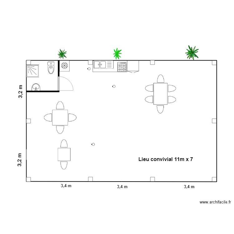 Lieu convivial. Plan de 0 pièce et 0 m2