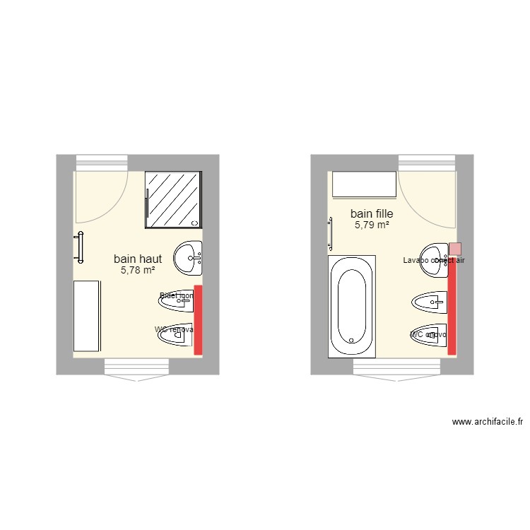 salles de bain jumelles. Plan de 0 pièce et 0 m2