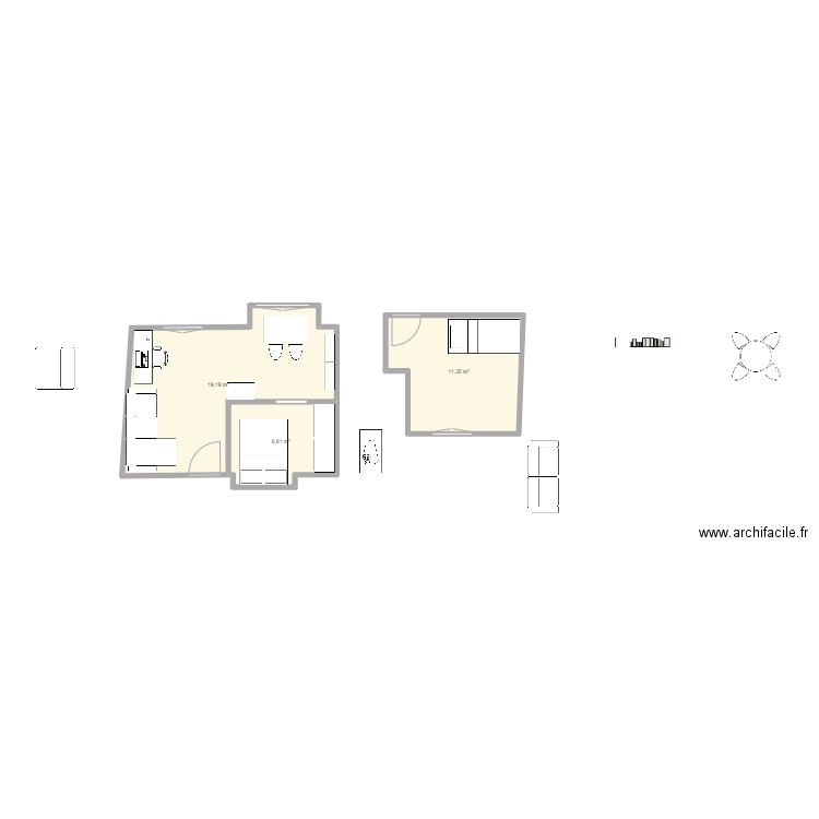 maison. Plan de 3 pièces et 37 m2