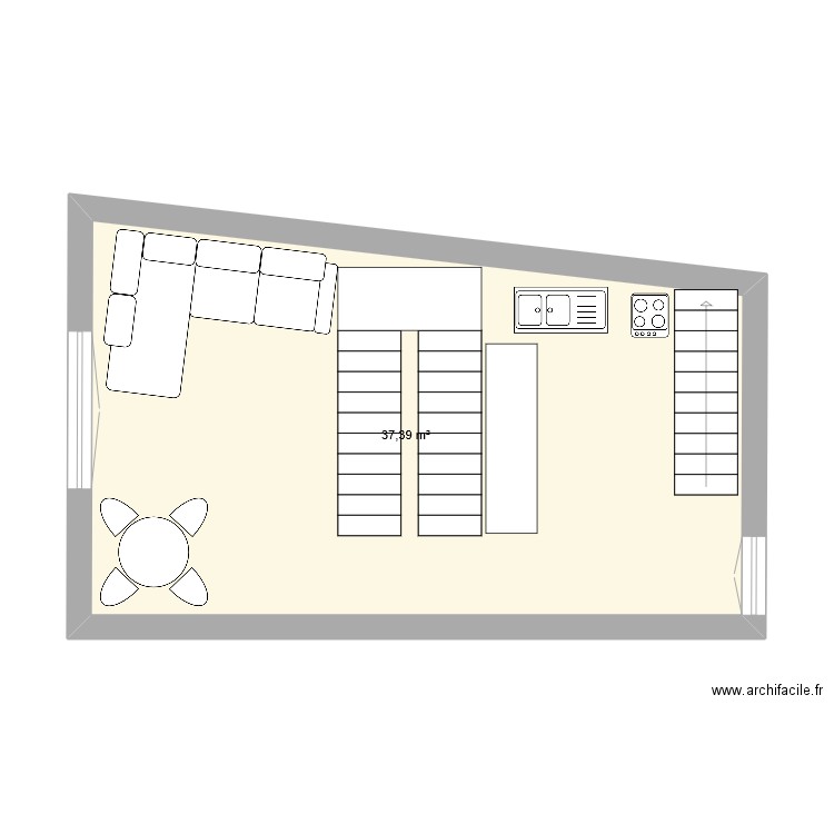 etage 1 cuisine salon. Plan de 1 pièce et 37 m2