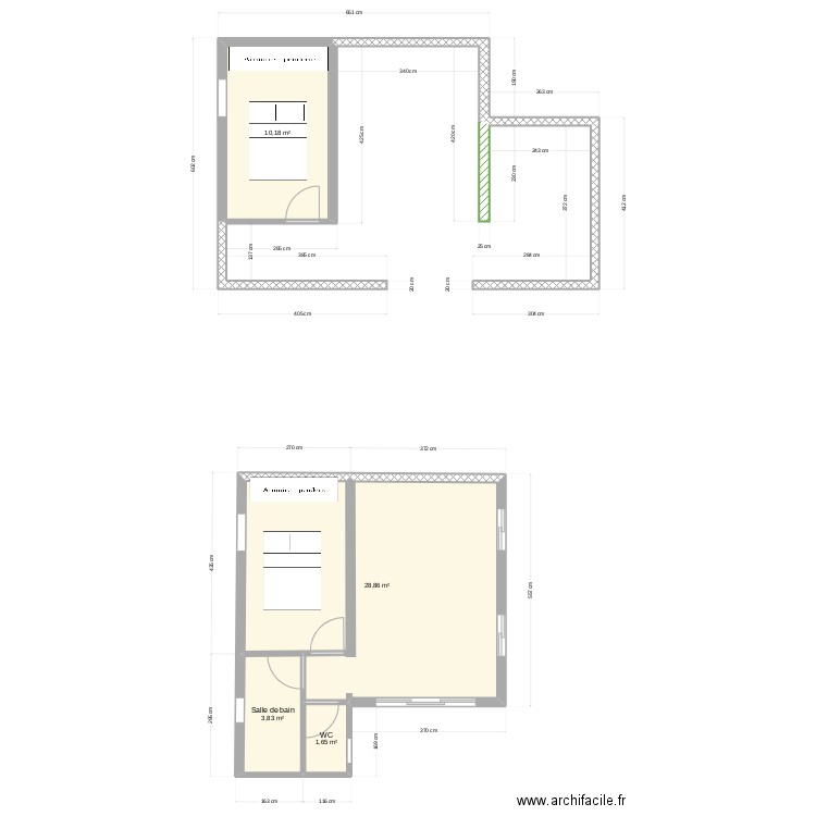 La confiance + Container . Plan de 4 pièces et 45 m2