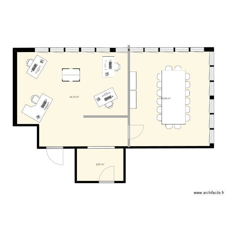 bureau seb modif 2. Plan de 3 pièces et 85 m2