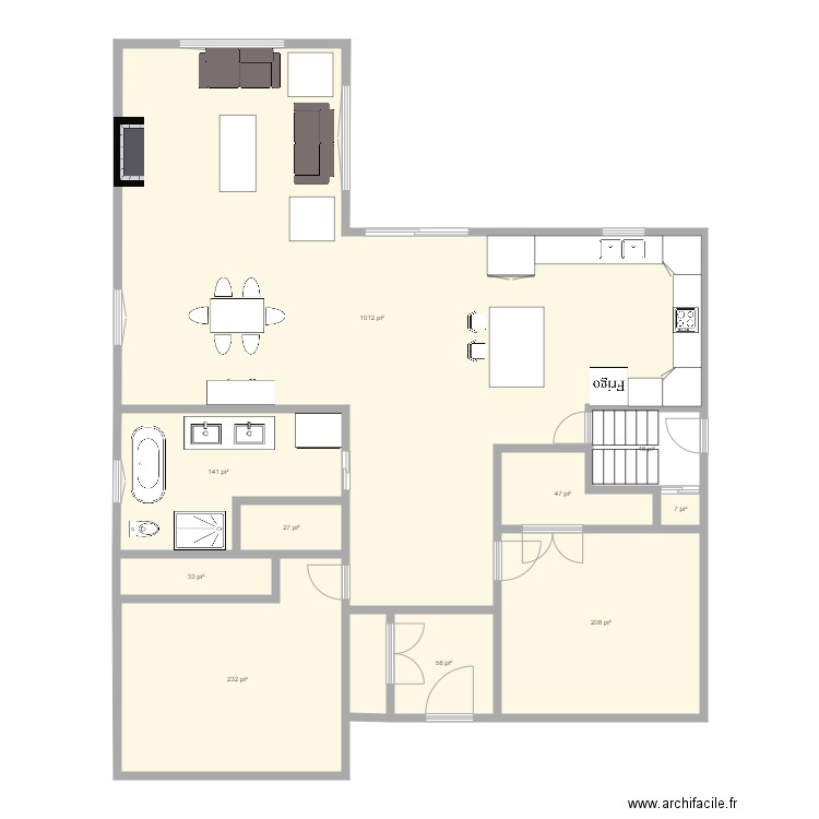 Plan de maison Bungalow 2 chambres et garage double. Plan de 0 pièce et 0 m2