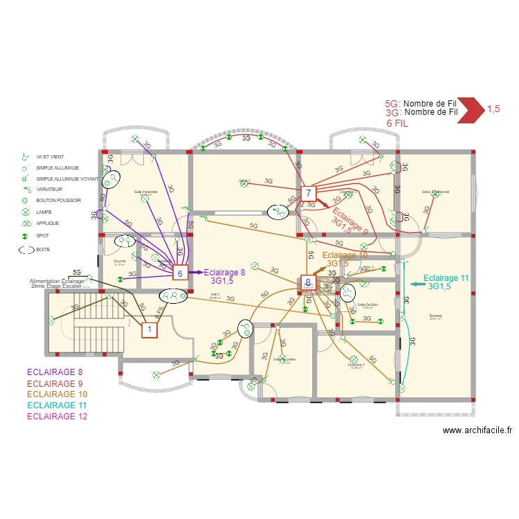 PLAN CABLAGE ECLAIRAGE. Plan de 27 pièces et 465 m2