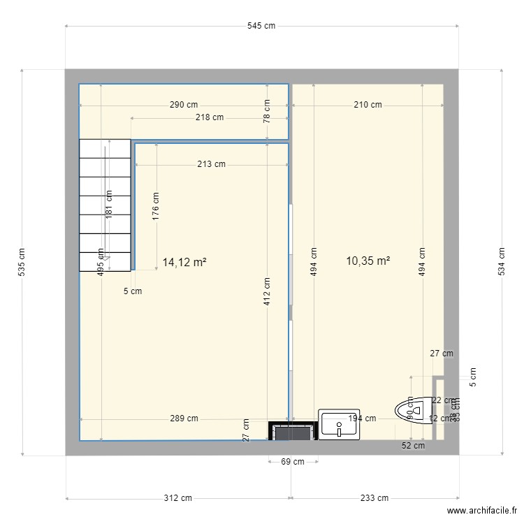 Leucate Etage modif. Plan de 2 pièces et 24 m2