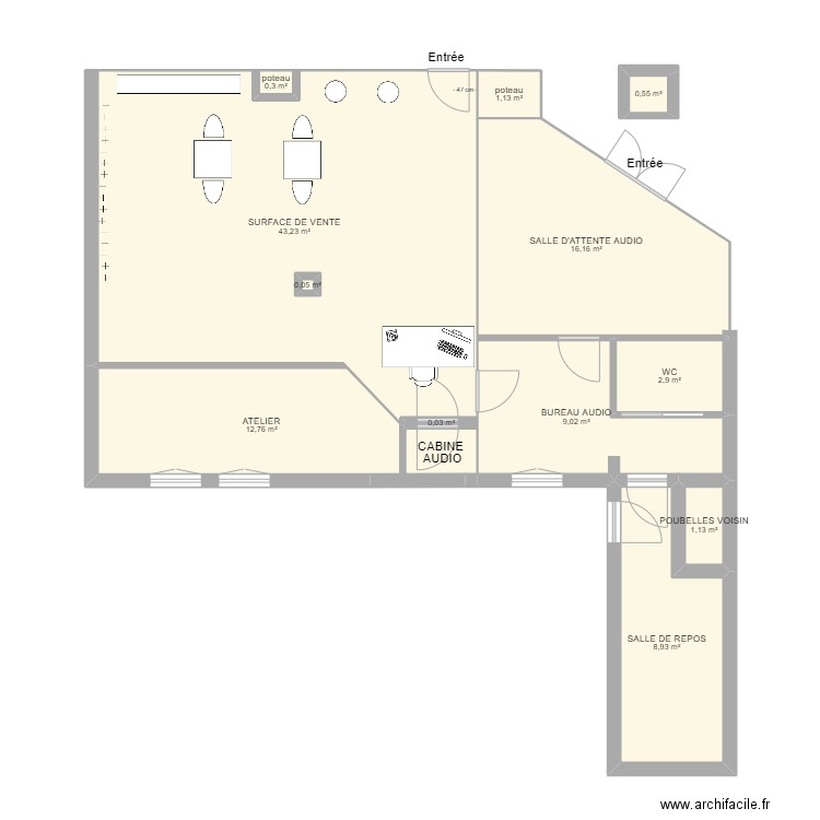 MAGASIN ACTUEL. Plan de 12 pièces et 96 m2