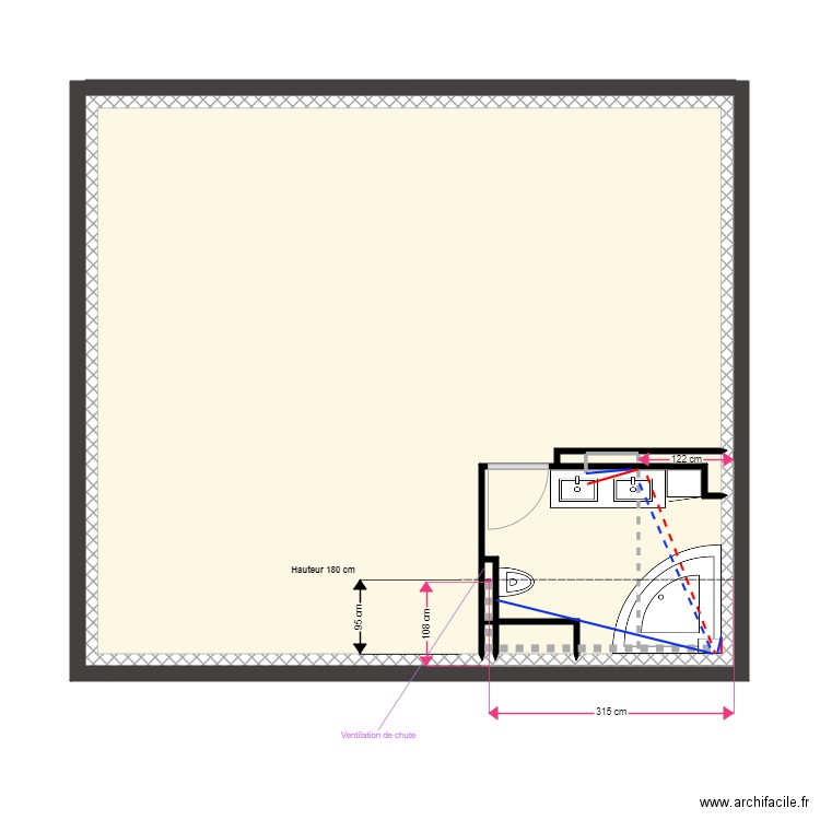 Maison 1er étage SDB PLOMBERIE. Plan de 6 pièces et 55 m2