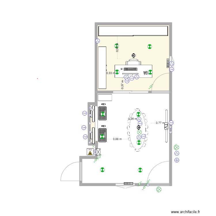 Bureau. Plan de 2 pièces et 9 m2