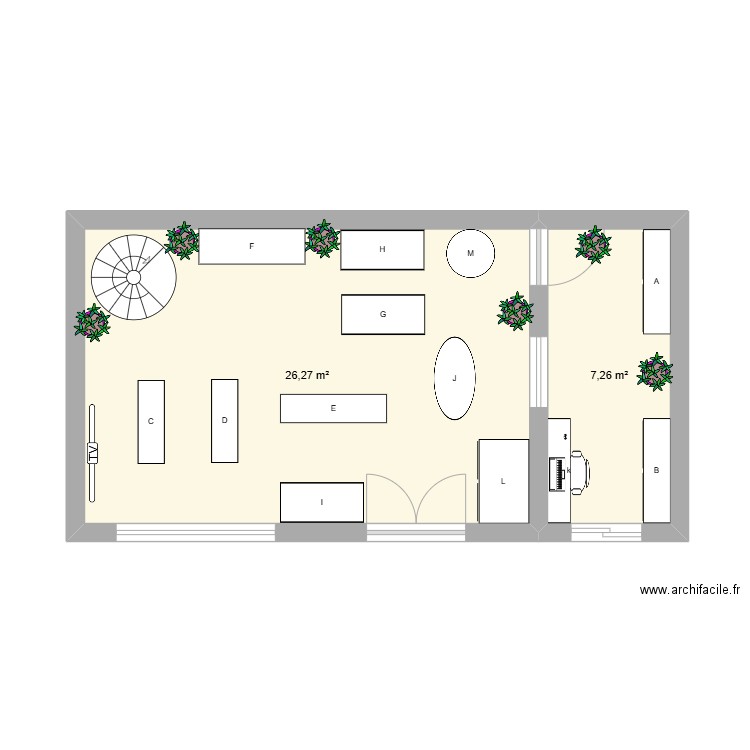 Plan magasin. Plan de 2 pièces et 34 m2