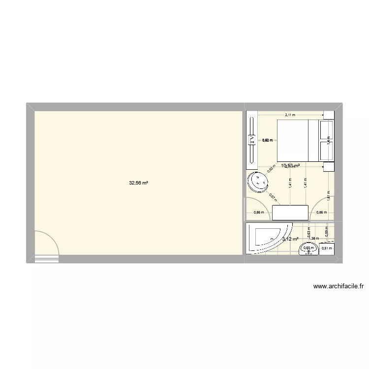 plan de travail num&eacute;ro 1. Plan de 3  et 46 m²