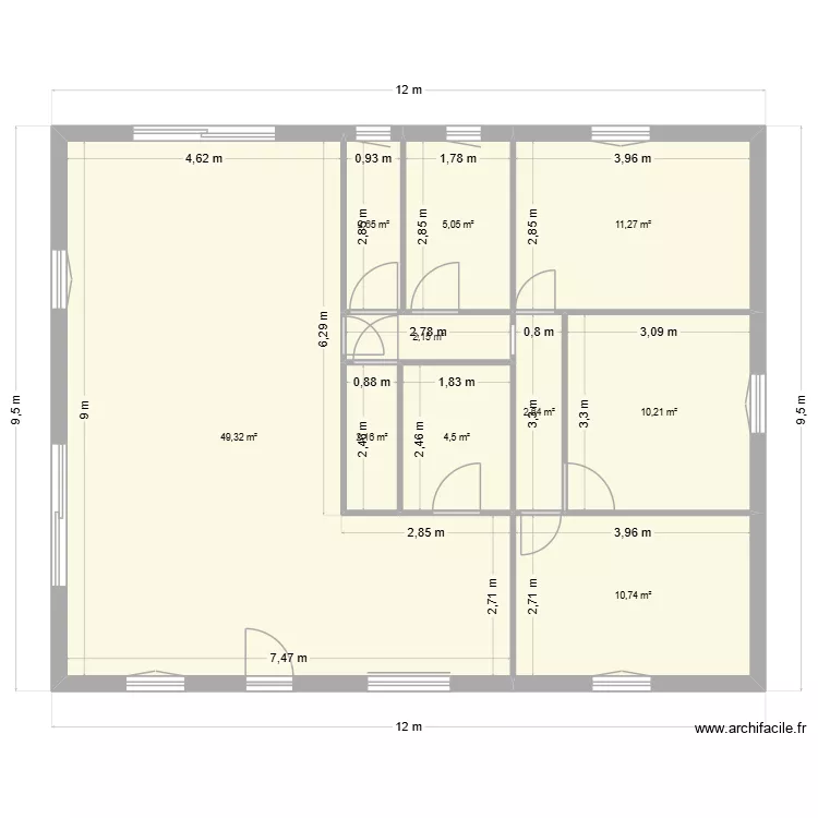 1tt. Plan de 10 pièces et 101 m²