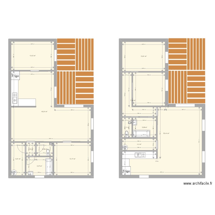 Maison 46 DG . Plan de 13 pièces et 173 m2