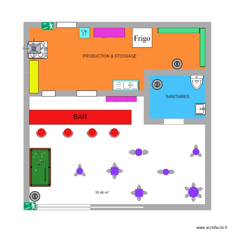 BAR TAPAS. Plan de 3 pièces et 61 m2