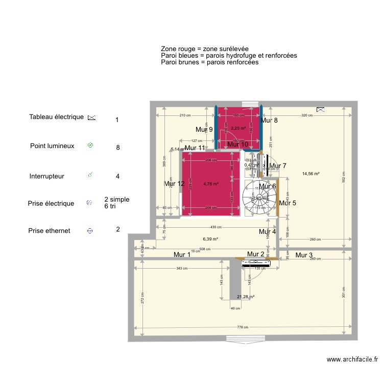 grenier 11. Plan de 8 pièces et 56 m2