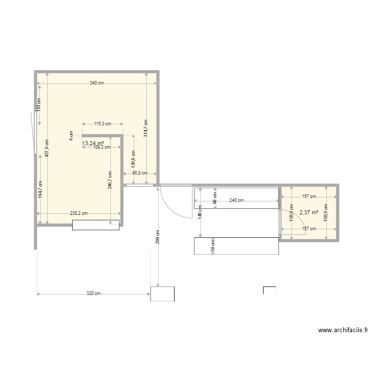 cuisine bar tizef 2. Plan de 2 pièces et 16 m2